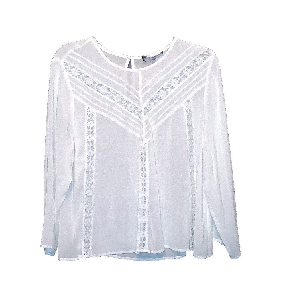 Michael Stars Cropped Blouse Women Large White Floral Lace Dainty Prairie DRM03